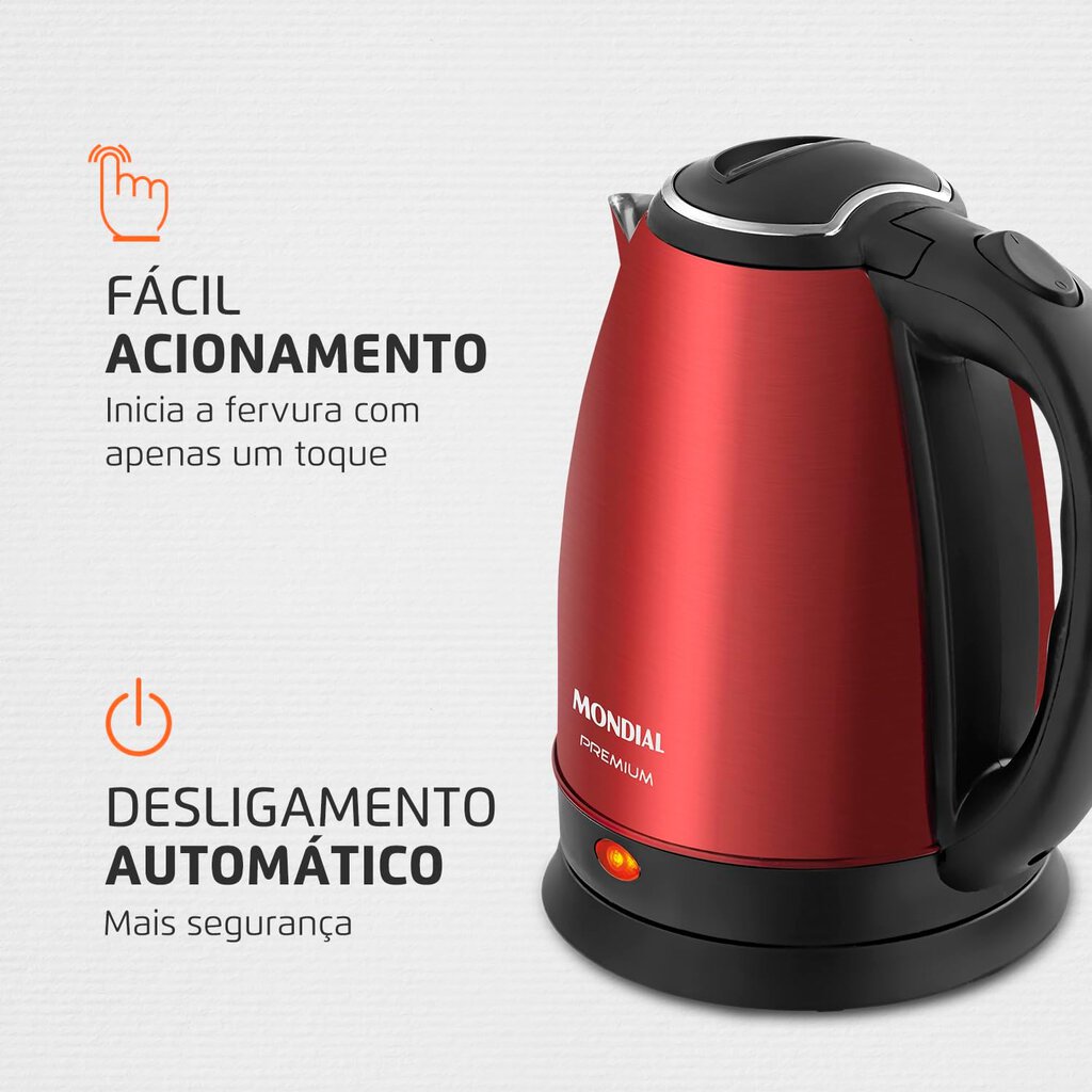 Chaleira Elétrica Pratic Mondial 1,7L Vermelho/Inox - Miniatura 2