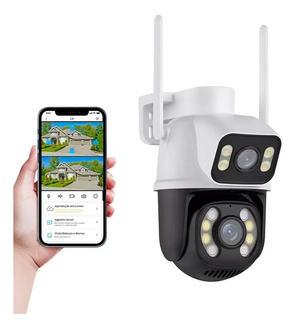 Kit Câmera Segurança Dome 2k 360 Prova D'agua Lente Dupla Cor Branco/preto + Cartão 64GB - Miniatura 8