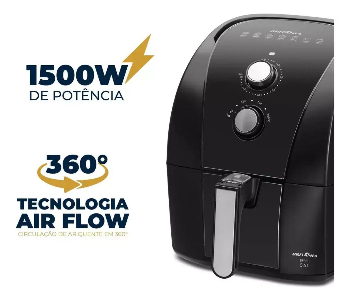 Air Fryer Britânia 5,5l Antiaderente Redstone 1500w Bfr50 - Miniatura 4