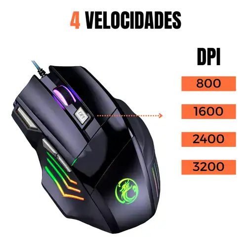 Mouse Gamer Para Jogo 3.200 Dpi Óptico Com Led Rgb Usb 7 Botões 4 Velocidades Dpi Ergométrico Casenn Preto - Miniatura 5