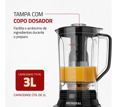 Liquidificador Turbo Mondial 1100W L-1100 BI - Miniatura 4