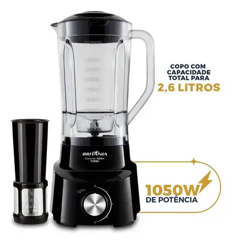 Liquidificador Diamante 2,65 L Com 4 Lâminas 1050W de Potência Cor Preto Britânia - Miniatura 5