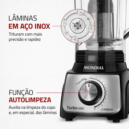 Liquidificador Turbo Mondial 1100W L-1100 BI - Miniatura 3