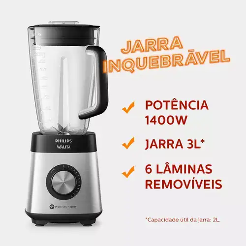 Liquidificador Série 5000 Com Jarra Inquebrável Inox 1400W 2L Philips Walita - Miniatura 6