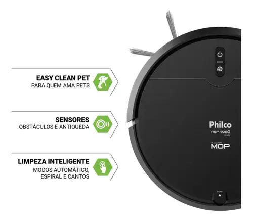 Aspirador de pó robô Philco, 3 em 1 pas23 Com Mop Preto - Miniatura 3