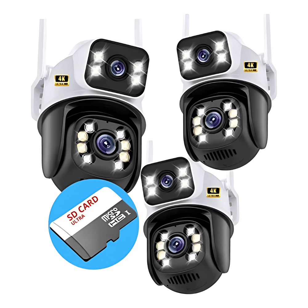 ( Leve 3 Pague 2 ) Câmera Segurança Dome 360 Prova D’agua Lente Dupla 3 unidades + 3 MicroSD 64gb