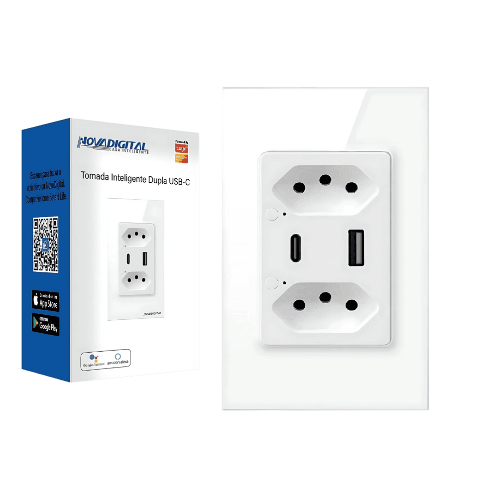 Tomada Inteligente WiFi com Porta USB Tipo C Tomada de Parede Smart Home
