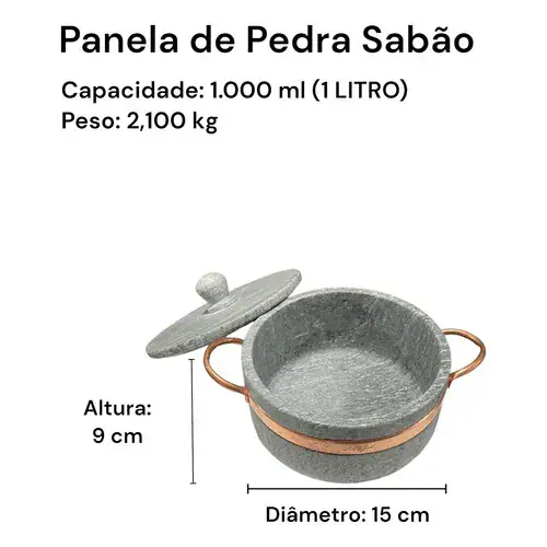 Jogo de Panelas de Pedra Sabão 1, 2, 3 e 4 Litros Melhor Acabamento - Miniatura 2