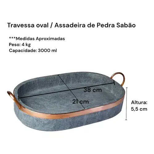 Jogo de Panelas Pedra Sabão 05 Peças - 1 Pressão 4 litros, 2 Caçarola 3 litros, frigideira 20 cm e Assadeira Grande - Miniatura 3